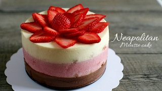 nooven NEAPOLITAN MOUSSE CAKE recipe  Cách làm bánh MOUSSE DÂU CHOCOLATE VANI [upl. by Yarled]