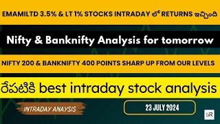 Nifty amp Banknifty Analysis  Intraday Stock Analysis for Tomorrow  23 July 2024 srtradingway [upl. by Dnalyag]