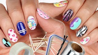 10 Nail Art Designs Using HOUSEHOLD ITEMS  The Ultimate Guide 5 [upl. by Nayrb359]