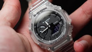 Skeleton Transparent GShock CasiOak GA2100SKE7A Unboxing amp Review [upl. by Yatnoj54]