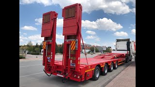 4 AXLE LOWBED SEMI TRAILER WITH 2 SELF STEERING AXLES amp HYDRAULIC FLIP TOE RAMPS  OZMEN DAMPER [upl. by Elleral308]