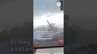 Catamaran sail crashes into tent at sailing event in Australia  USA TODAY Shorts [upl. by Aicxela147]