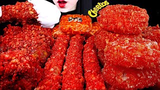 ASMR SPICY FIRE NOODLES FRIED CHICKEN ONION RING CHEESE STICKS CHEETOS 치킨 불닭볶음면 불닭쌈 먹방MUKBANG [upl. by Dragde]