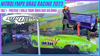 LIVE  NitrOlympX Drag Racing Hockenheimring 2023  V8 Sound Burnouts amp Tour durchs Fahrerlager P1 [upl. by Mashe]