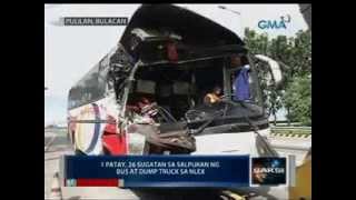 Saksi 1 patay 26 sugatan sa salpukan ng bus at dump truck sa NLEX [upl. by Heck]