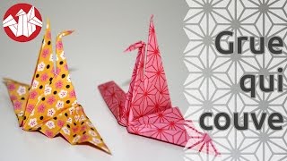 Origami  La grue qui couve  Hatching crane Senbazuru [upl. by Nicholl]