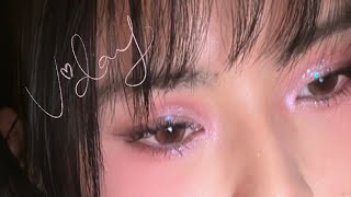 vevinas valentines day makeup tutorial ♡ ︱douyin inspired pink amp purple half glitter cut crease [upl. by Ofori530]