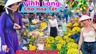 Chợ Hoa Tết Vĩnh Long 2024 lộ cây mai mặt Ông Thọgiá vạn thọ cúc quá rẻ [upl. by Lerret]