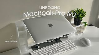 MacBook Pro M2 Unboxing Silver Unboxing 📦  Accessories amp Set Up [upl. by Nalac]