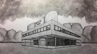 Villa Savoye  How to Draw Villa Savoye in Two Point Perspective [upl. by Demodena]