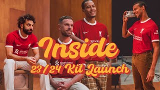 Inside Kit Launch Konate Salah amp Robbo show us around the newlook 2324 Liverpool FC home kit [upl. by Mlawsky]