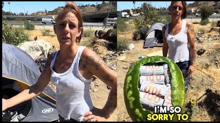 Millionaire blessed homeless who was leaving her tent to move and her story made me cry [upl. by Lundell]