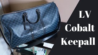 Louis Vuitton Damier Cobalt Keepall Bandouliere 55 Review amp Try On [upl. by Ayirp]