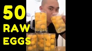 50 RAW EGGS In 15 Seconds 🍳🥚 Guy Drinks Them All [upl. by Ayalahs]