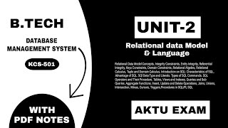 Unit 2 Relational data Model and Language DBMS AKTU With Notes  BTech 3rd Year KCS 501 [upl. by Burnie]