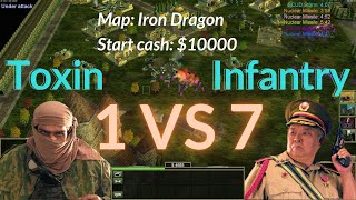 Toxin 1 VS 7 Infantry Hard Bots AI map Iron Dragon CampC Generals Zero Hour Gameplay [upl. by Prem]