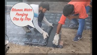 Bitumen Water Proofing Step by Step on terrace I Practical site video waterproofing bitumen [upl. by Ahseiat]