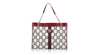 Gucci Tweed GG Rajah Large Chain Tote White Black Romantic Cherry [upl. by Mikey]