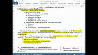 COURS 01 système dexploitation [upl. by Ocsecnarf]