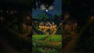 Beautiful Village Night footage clip in moon night animate version shorts [upl. by Ainar]