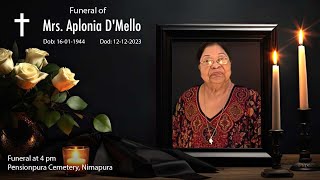 Funeral  MrsAplonia DMello  13122023 II Pension pura cemetery Nizampura II Vadodara [upl. by Lagasse]