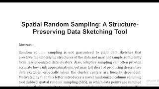 Spatial Random Sampling A Structure Preserving Data Sketching Tool [upl. by Ettenyar162]