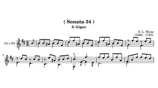 Silvius Leopold Weiss  Gigue  Sonata No 34 in D Minor  Score Video [upl. by Macur]