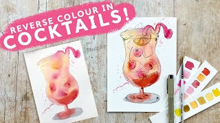 Draw What You See  Watercolour Cocktails Reverse Colouring In [upl. by Franny]