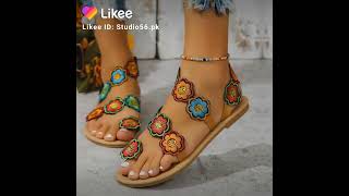 Embroidered Flower Flat Sandals studio56pk Studio56 studio56pk EmbroideredSandal flatsandals [upl. by Ymmas]