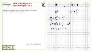 GCSE Maths EDEXCEL Specimen Set 1 Higher Paper 1 Q20 Algebraic proofs [upl. by Giuliana]