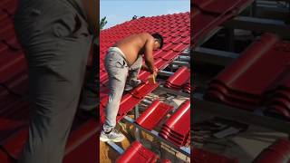 Installation process of glazed tiles on steel frame roof [upl. by Lan]