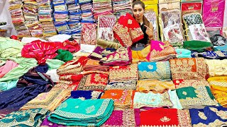 Saree wholesale market in Surat 1 हजार वाली 80 ₹ में  Saree Sale  Saree Shopping  Wedding saree [upl. by Roosnam42]