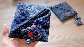 How to Sew a Zipper Pouch  Making a PATCHWORK pouch  boro sashiko｜ 時。 [upl. by Tirrag738]