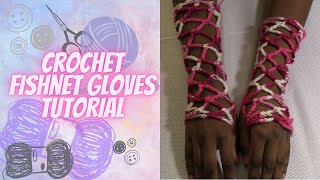 Crochet Fishnet Gloves Tutorial  Crochet With Me [upl. by Eixor]