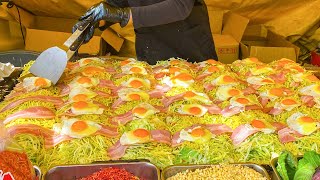 Hiroshima Style Okonomiyaki お好み焼き Japanese Street Food [upl. by Lightman]