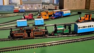 Bachmann Double fairlie and Bachmann Peter Sam pulling 3 blue coaches [upl. by Eivol]