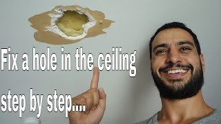 How to repair a hole in ceiling  drywall plasterboard [upl. by Hite648]