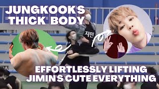 Jungkooks quotthick bodyquot effortlessly lifting Jimins cute everything [upl. by Riker]