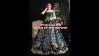 Navy Blue Velvet Rococo Victorian Ball Gown Short Sleeves Off the Shoulder Marie Antoinette Dress [upl. by Ireva]