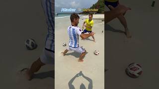 Attacker vs Defender on Beach ⚽️ football soccer beach defender attacker [upl. by Kcinom22]