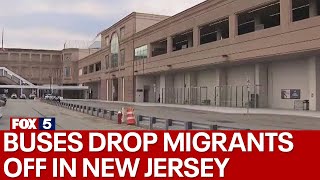 NYC migrant crisis Buses drop migrants off in New Jersey [upl. by Kentigerma506]