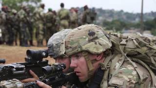 101 Division Air Assault Soldiers train alongside Gabonese counterparts during Judicious A [upl. by Schonthal]