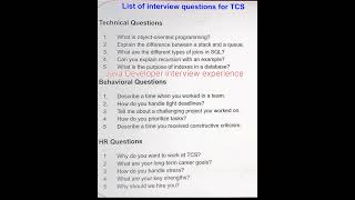 Tcs interview preparation l Tcs interview questions [upl. by Hewie976]