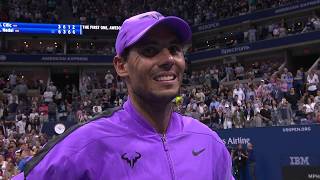 Rafael Nadal quotThat shot Its easy to describe and difficult to makequot  US Open 2019 R4 [upl. by Cofsky]