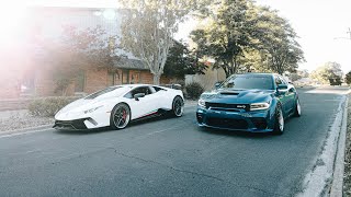 TWIN TURBO LAMBORGHINI PERFORMANTE VS HELLCAT WIDEBODY [upl. by Roxi50]