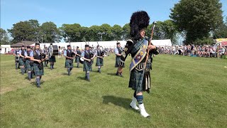 Drum Major mace flourish as Towie Pipe Band march off field during 2023 Oldmeldrum Highland Games [upl. by Eiramnerual]