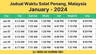 Penang Prayer Times January 2024  Jadual Waktu Solat Penang Malaysia [upl. by Barton]