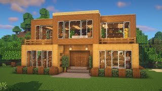 Minecraft  How to Build a Modern Wooden Survival House Tutorial 23 [upl. by Kendrah]