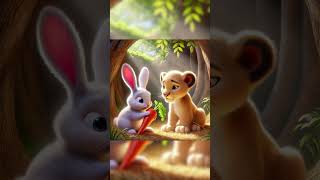 🐰Cute Rabbit Rescued The Poor Little Lion Cub rabbit cat kitten funny ai [upl. by Alyakem]