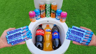 Big Coca Cola Pepsi Fanta and Mentos VS Sprite Fuse Tea Yedigün and Fruity Mentos in toilet [upl. by Katy]